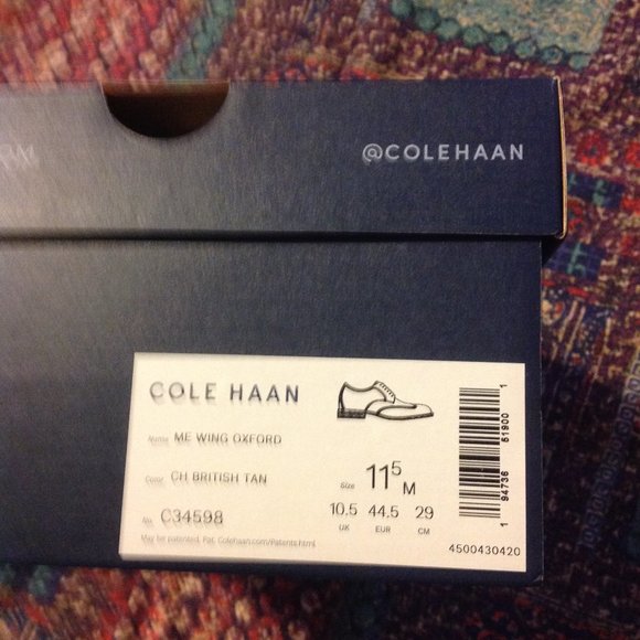 Cole Haan Men\'s  British Tan Leather Wingtip Oxford Dress Shoes - 11.5M - NIB main image 7